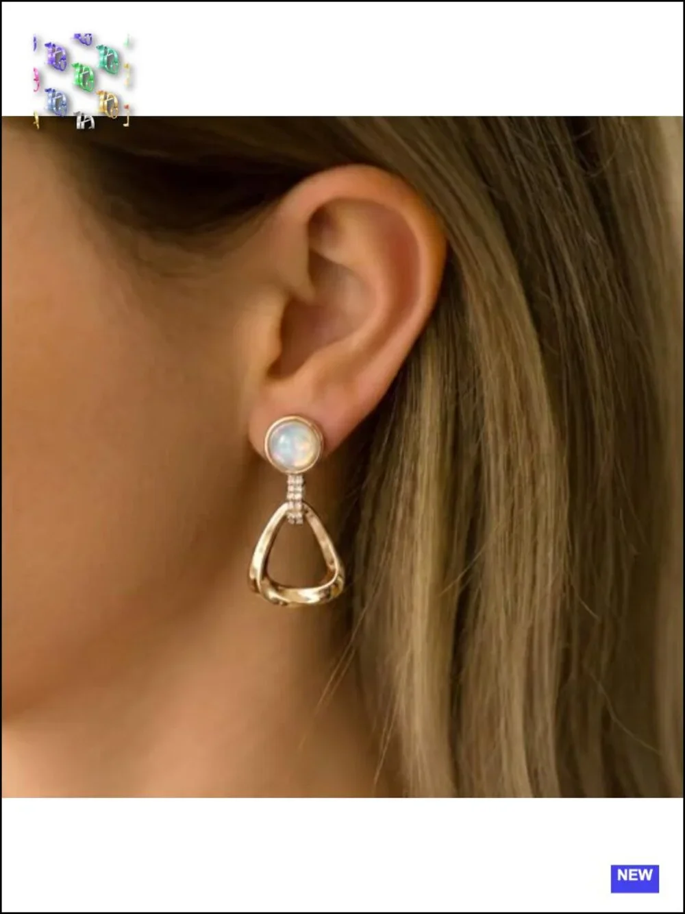 Twist Triangle Mobius Dangle Statement Earrings with Resin Pearl & Rhinestone
